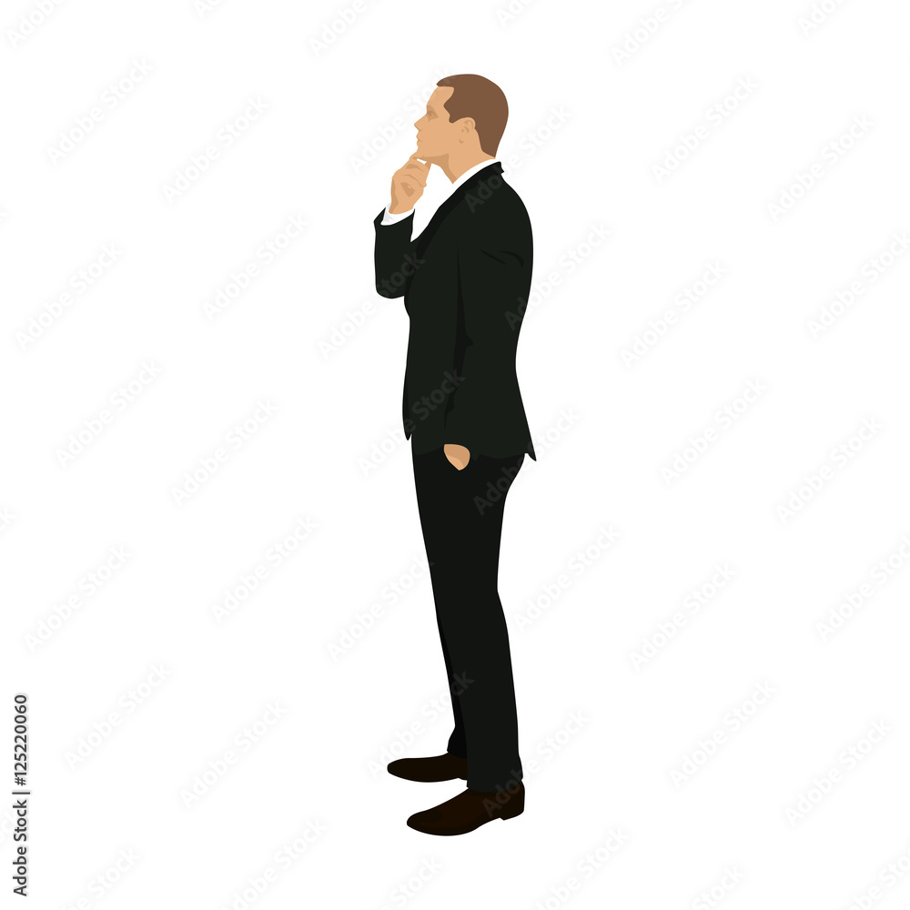 Business man standing and thinking, vector illustration. Flat de Business man standing and thinking, vector illustration. Flat de