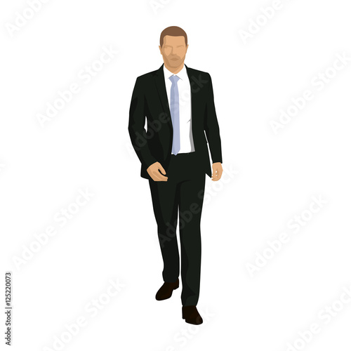 Businessman goes ahead. Vector illustration. Man in suit going f