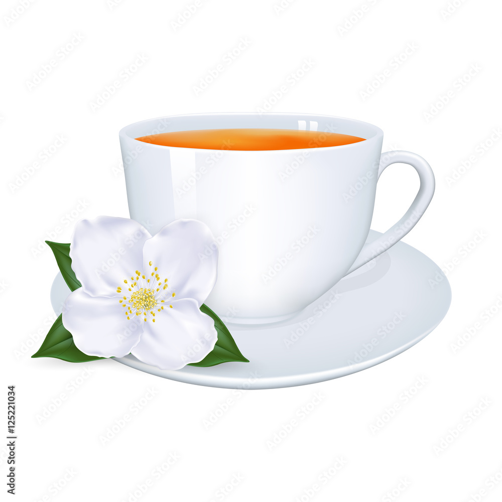 cup of tea with jasmine on the white background cup of tea with jasmine on the white background