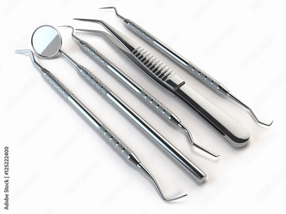 Dental tools set for teeth dental care isolated on white. Stomat Dental tools set for teeth dental care isolated on white. Stomat