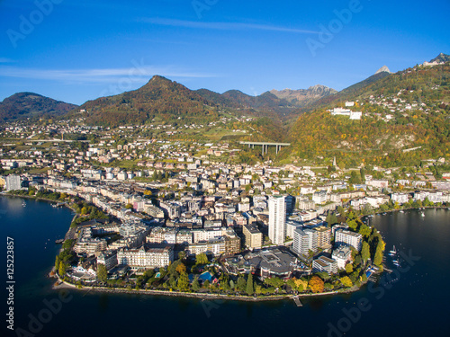 Aerial view of Montreux waterfront, Switzerland photo