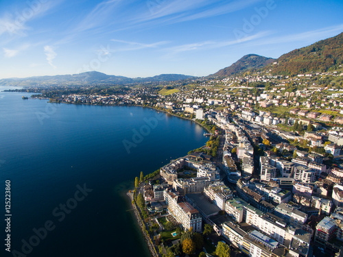 Fotografie Aerial view of Montreux waterfront, Switzerland