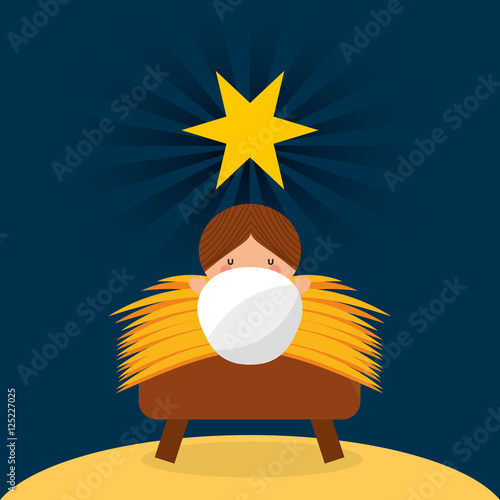 happy merry christmas manger character vector illustration design
