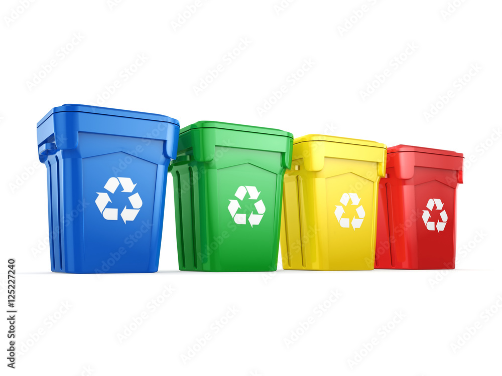 3D rendering Multicolor Recycling Bins