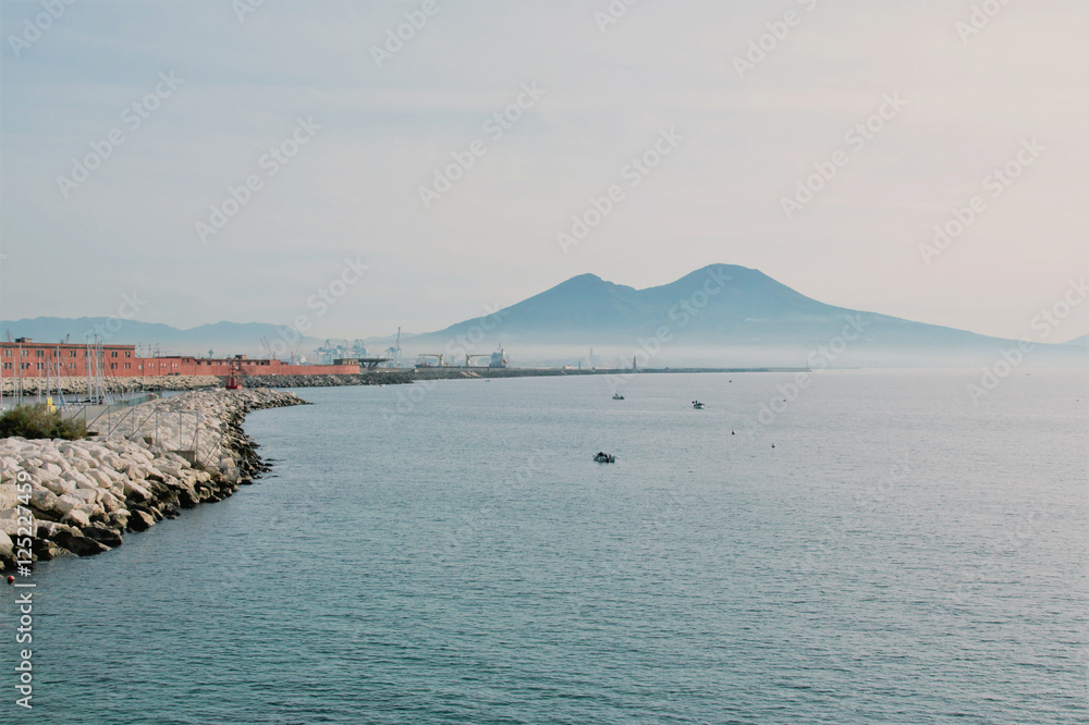 Landscape of Naples gulf and Vesuvius, Naples, Italy