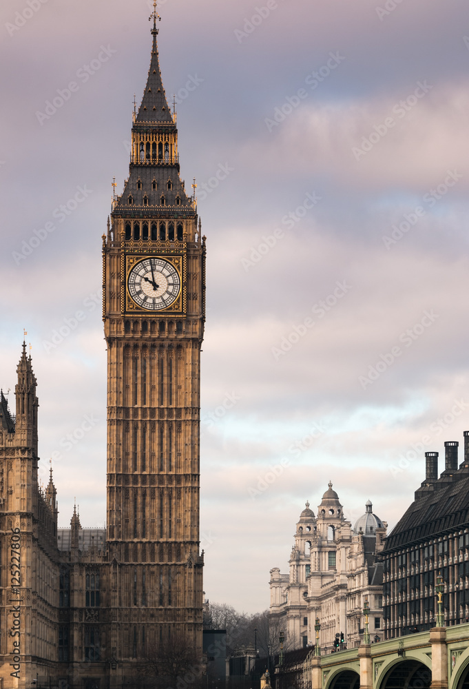 Big Ben portrait style set to left of frame