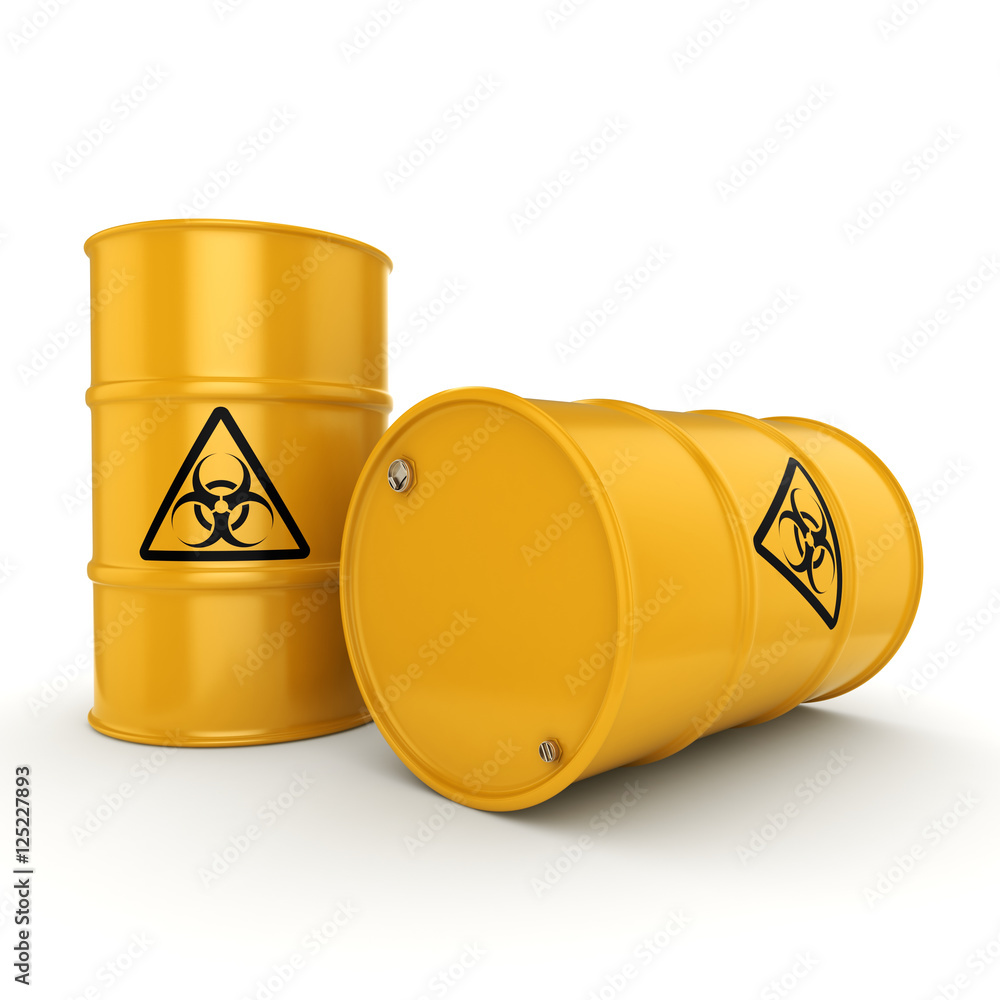 3D rendering biohazard barrels 3D rendering biohazard barrels