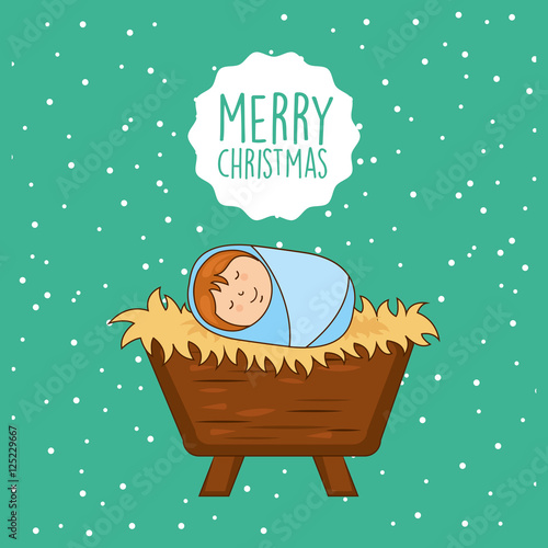 happy merry christmas manger character vector illustration design