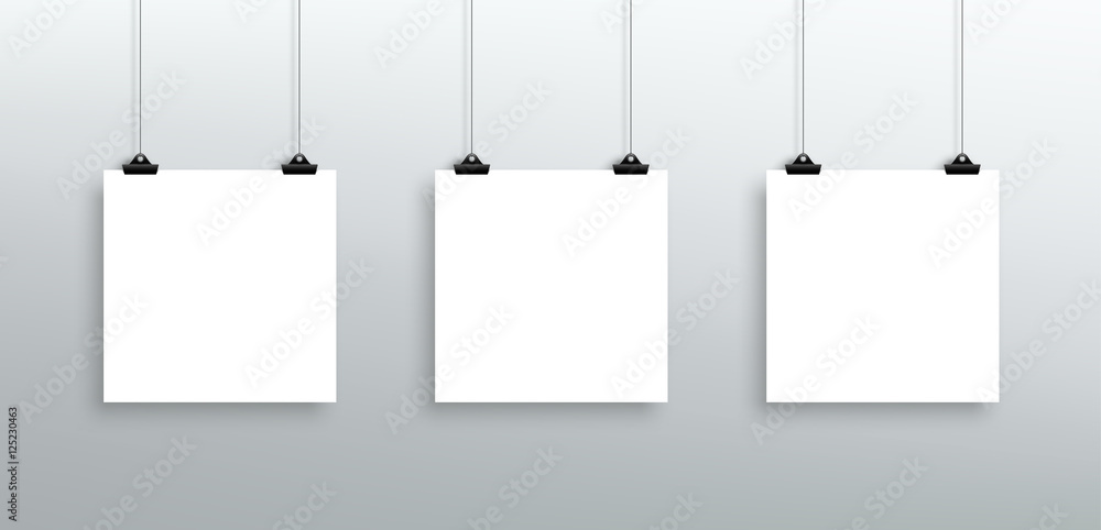3 Vector Hanging Blank White Square Sheets From Clips 3 Vector Hanging Blank White Square Sheets From Clips