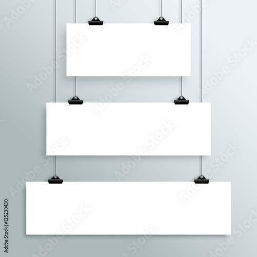 3 Vector Hanging Blank White Banners From Clips