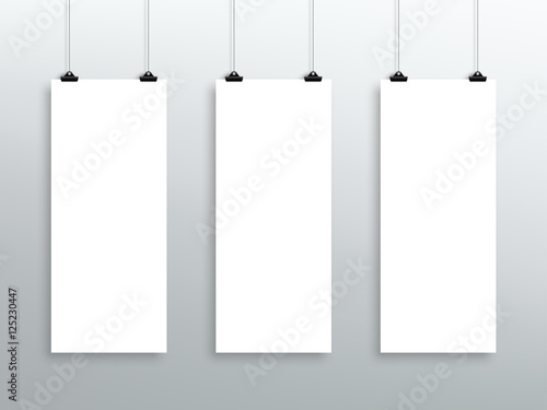 3 Vector Hanging Blank White Long Sheets From Clips