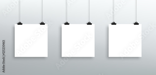 3 Vector Hanging Blank White Square Sheets From Clips