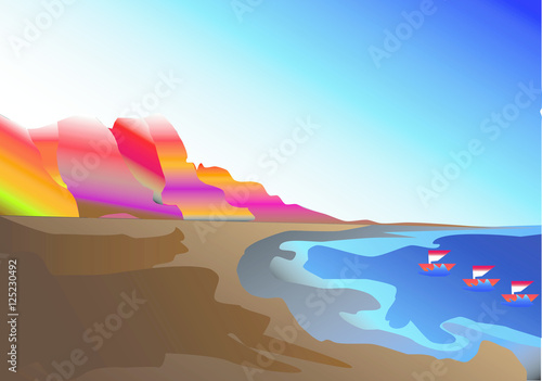 Sea And Rainbow Mountain Background