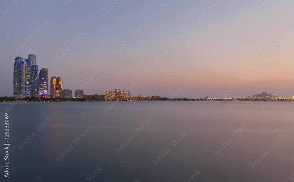 Abu Dhabi cityscape at sunset