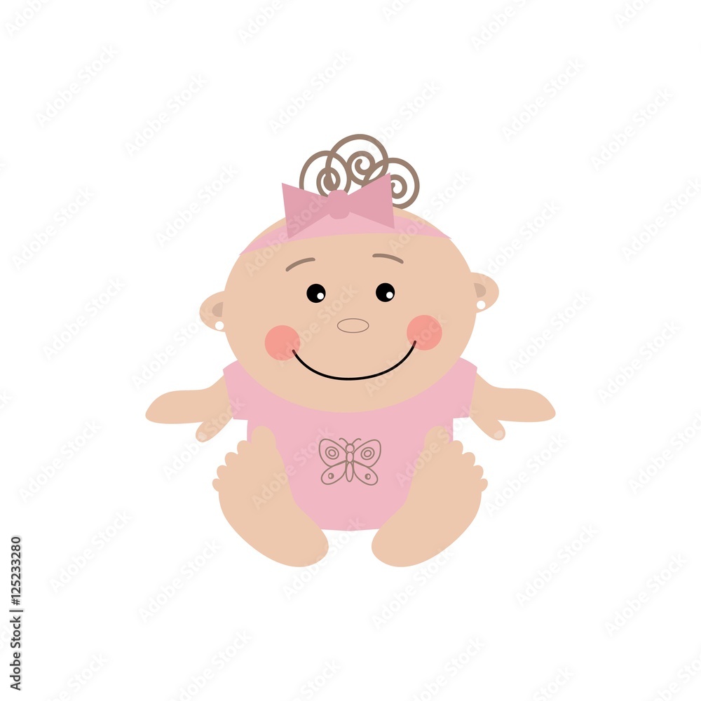 Baby girl vector illustration. Cartoon little girl is sitting on a white background. Baby girl vector illustration. Cartoon little girl is sitting on a white background.