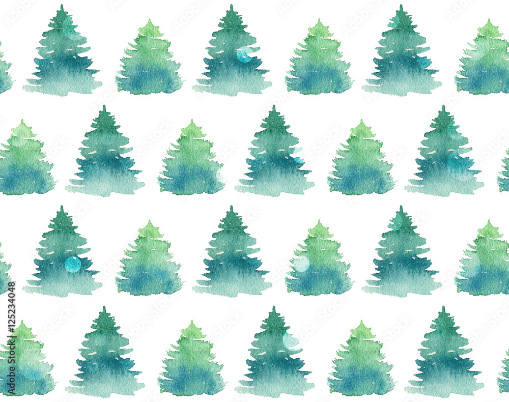 Seamless pattern with watercolor fir trees.
