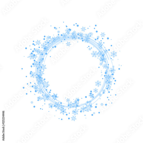 Beautiful winter frame with light blue snowflakes on white background. Vector illustration.