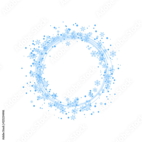 Beautiful winter frame with light blue snowflakes on white background. Vector illustration.