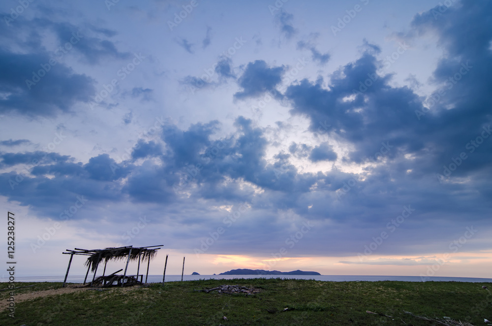 beautiful scenery wooden cottage and fronds roof near the beach