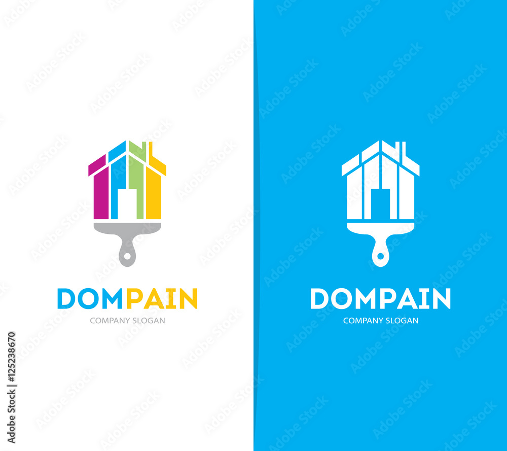 Vector of house and brush logo combination. Real estate and paintbrush symbol or icon. Unique apartment and rent agency logotype design template. Vector of house and brush logo combination. Real estate and paintbrush symbol or icon. Unique apartment and rent agency logotype design template.