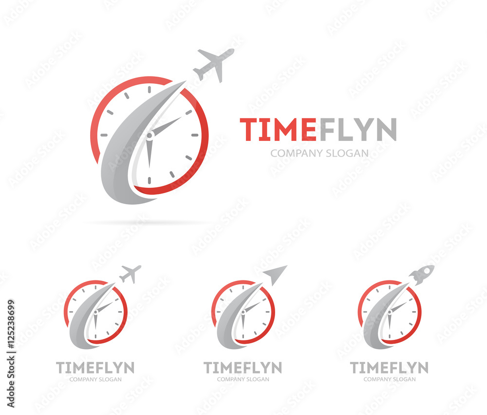 Vector of rocket and clock logo combination. Airplane and timer symbol or icon. Unique express and watch logotype design template. Vector of rocket and clock logo combination. Airplane and timer symbol or icon. Unique express and watch logotype design template.