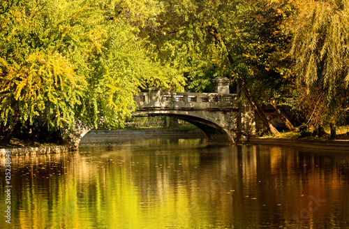 Autumn in Bucharest. Lake and bridge in Cismigiu Park.