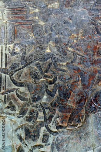 Langka battle, carved  bas relief from Ramayana photo