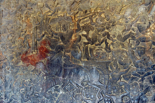 Langka battle, carved  bas relief from Ramayana photo