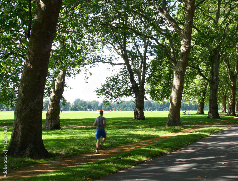 Man jogging in a park on a sunny day