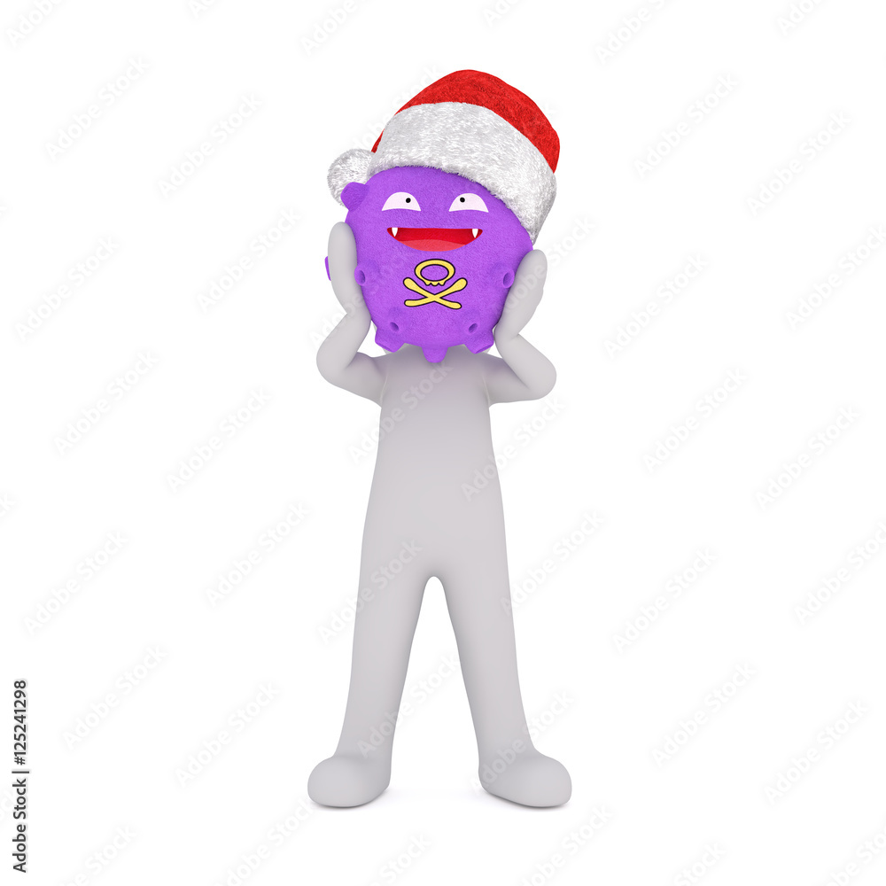Isolated cartoon figure with grotesque purple mask