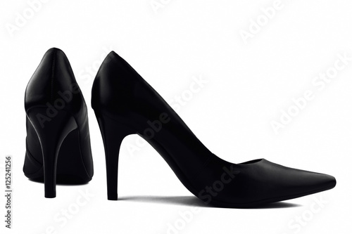Black elegant women's shoes with high heels isolated on white background