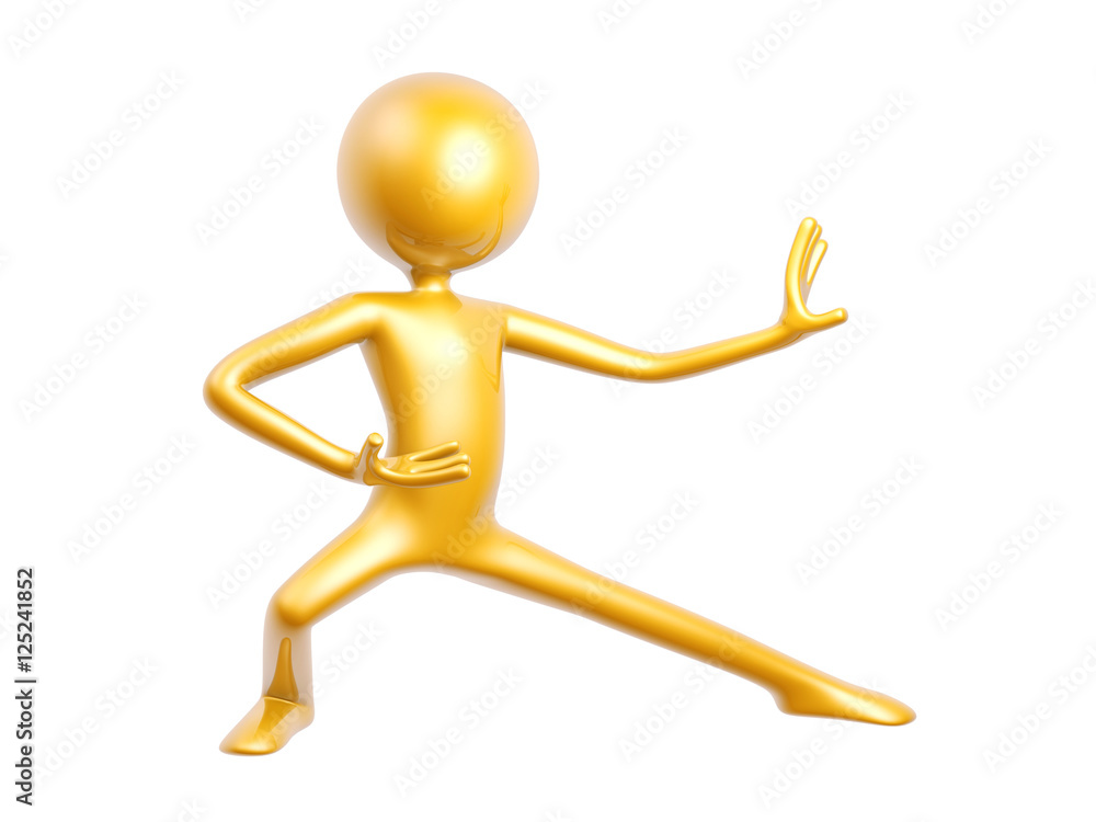golden kungfu guy pose isolated on white background 3d illustration golden kungfu guy pose isolated on white background 3d illustration