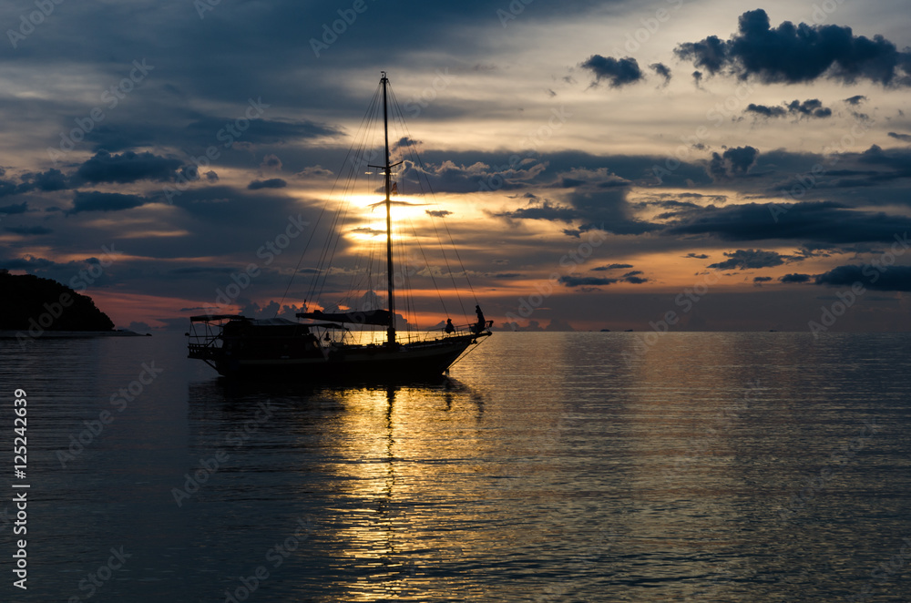 Twilight scene of boats Twilight scene of boats