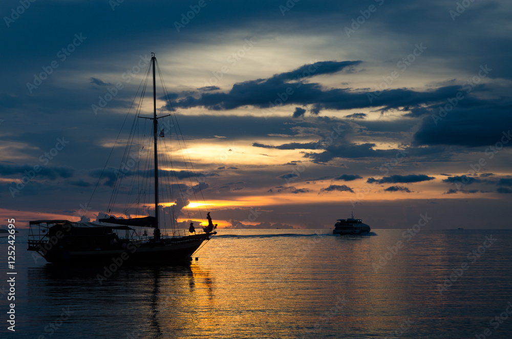 Twilight scene of boats