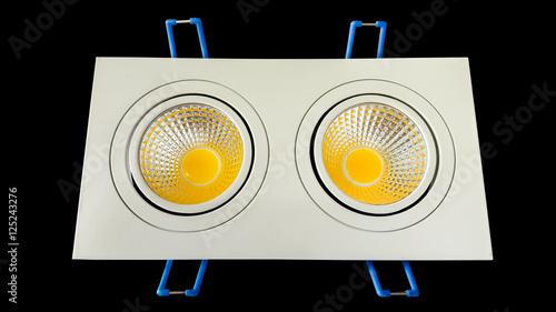 Double down light lamp with LED over black background isolated. photo