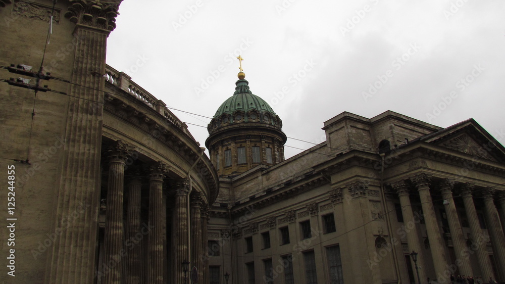 Kazan Cathedral in St. Petersburg on the left