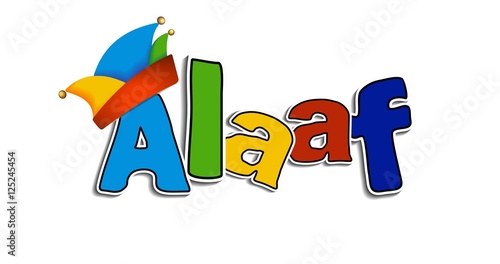 Aalaf Karnevalsruf in Köln zum Fasching und Karneval - Bunte Schrift - Grafik Buchstaben mit Narrenkappe