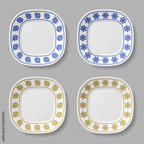 ornate christmas ball snowflake plates vector