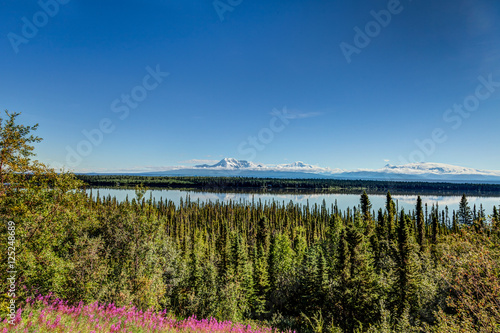 Mt. Wrangell as seen from the Edgerton Highway  which skirts the Wrangell-St. Elias National Park in Alaska.