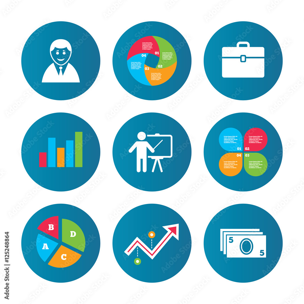 Businessman signs. Human and cash money icons. Businessman signs. Human and cash money icons.