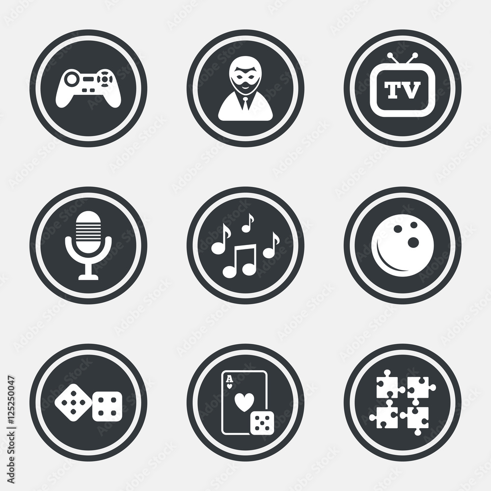 Entertainment icons. Game, bowling and puzzle. Entertainment icons. Game, bowling and puzzle.