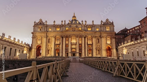 Time-lapse of St. Peter's Basilica at sunset in Rome, Italy