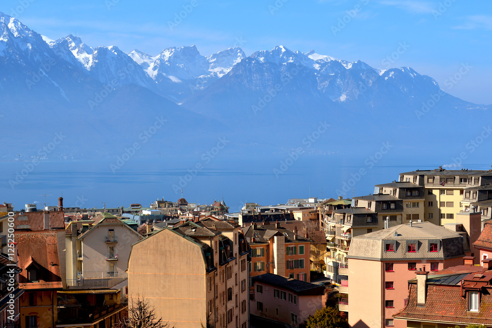 Φωτογραφία Switzerland Landscape : Great view of French Alps over Geneva Lake in Montreux