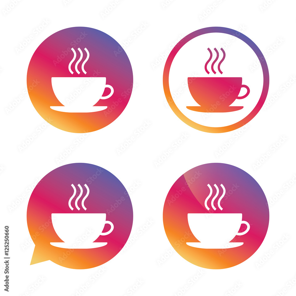 Coffee cup sign icon. Hot coffee button. Coffee cup sign icon. Hot coffee button.