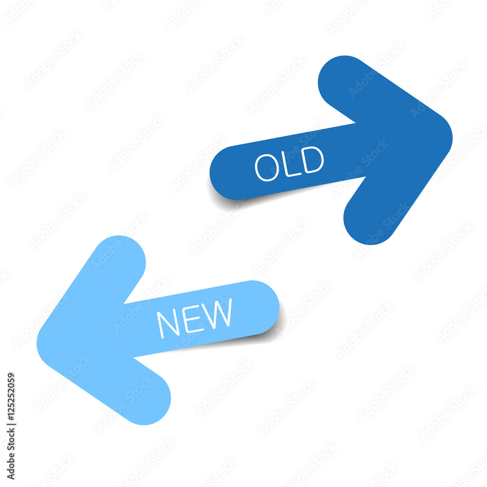 New and Old blue color arrows with shadow on white background, Use for web New and Old blue color arrows with shadow on white background, Use for web
