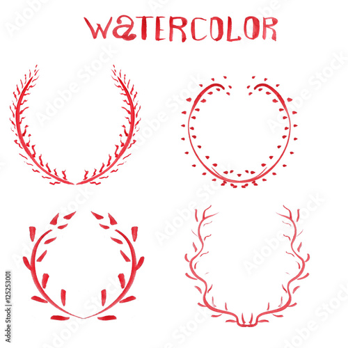 Set of Watercolor Hand Drawn Wreaths.