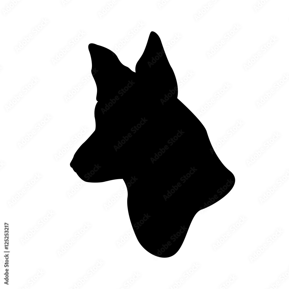 German Shepherd dog head realistic black silhouette Stock Vector
