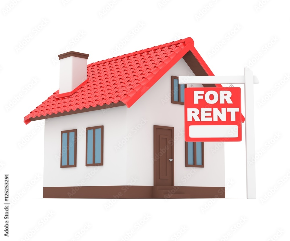 Miniature model of house real estate for rent on white background. 3D rendering. Miniature model of house real estate for rent on white background. 3D rendering.