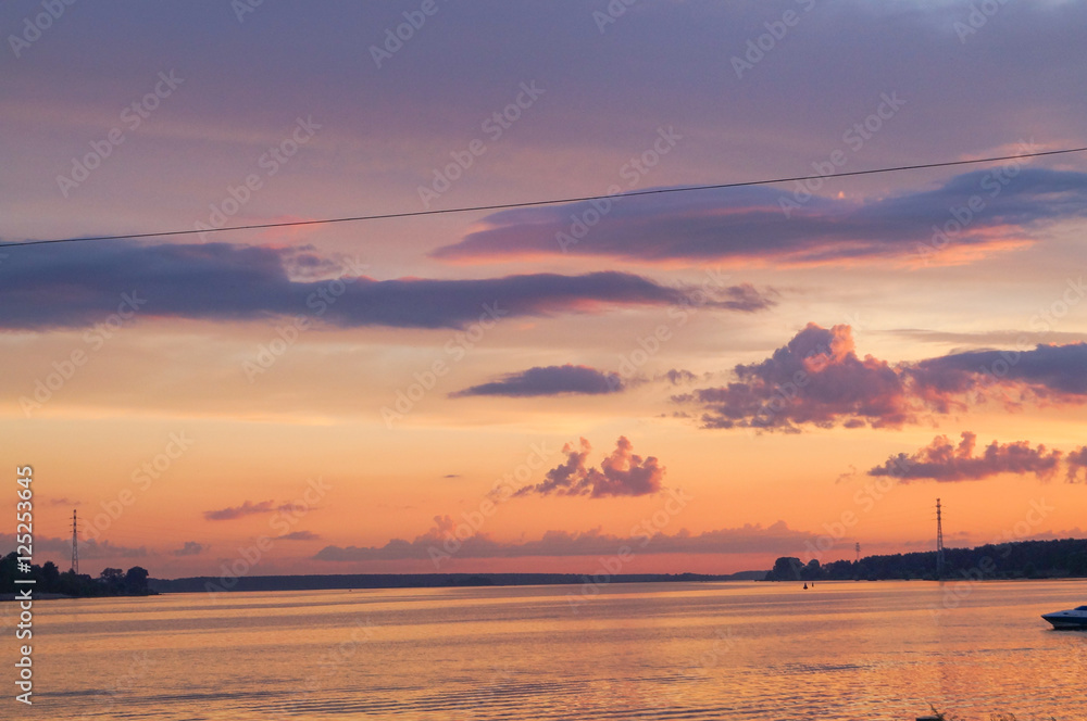 Purple sunset over the river Purple sunset over the river