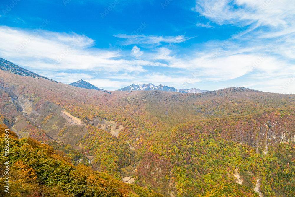 Mt.Nantai surrounded by autumn colours in Autumn
